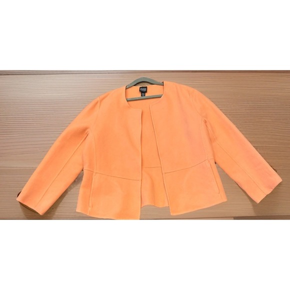 Eileen Fisher Jacket Womens PM Peach Open Front Blazer Wool Cashmere Blend EUC - Picture 2 of 9